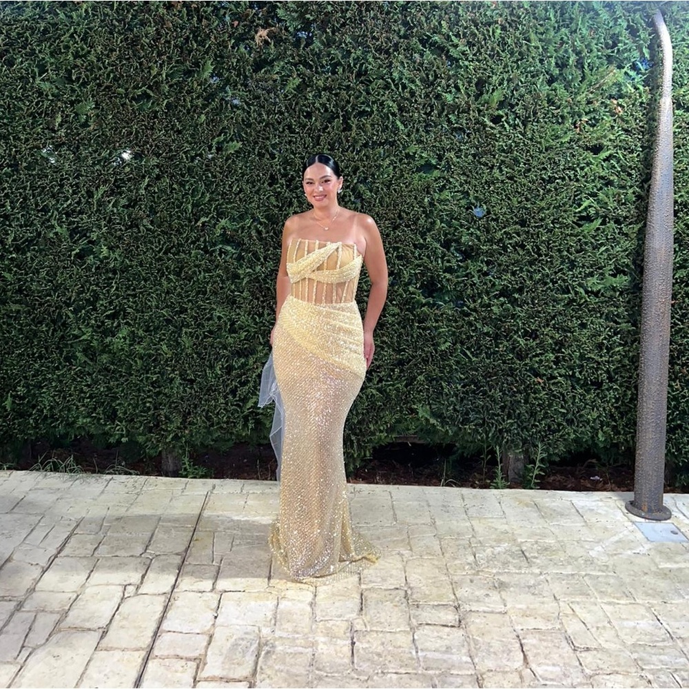 Yellow corset beaded gown